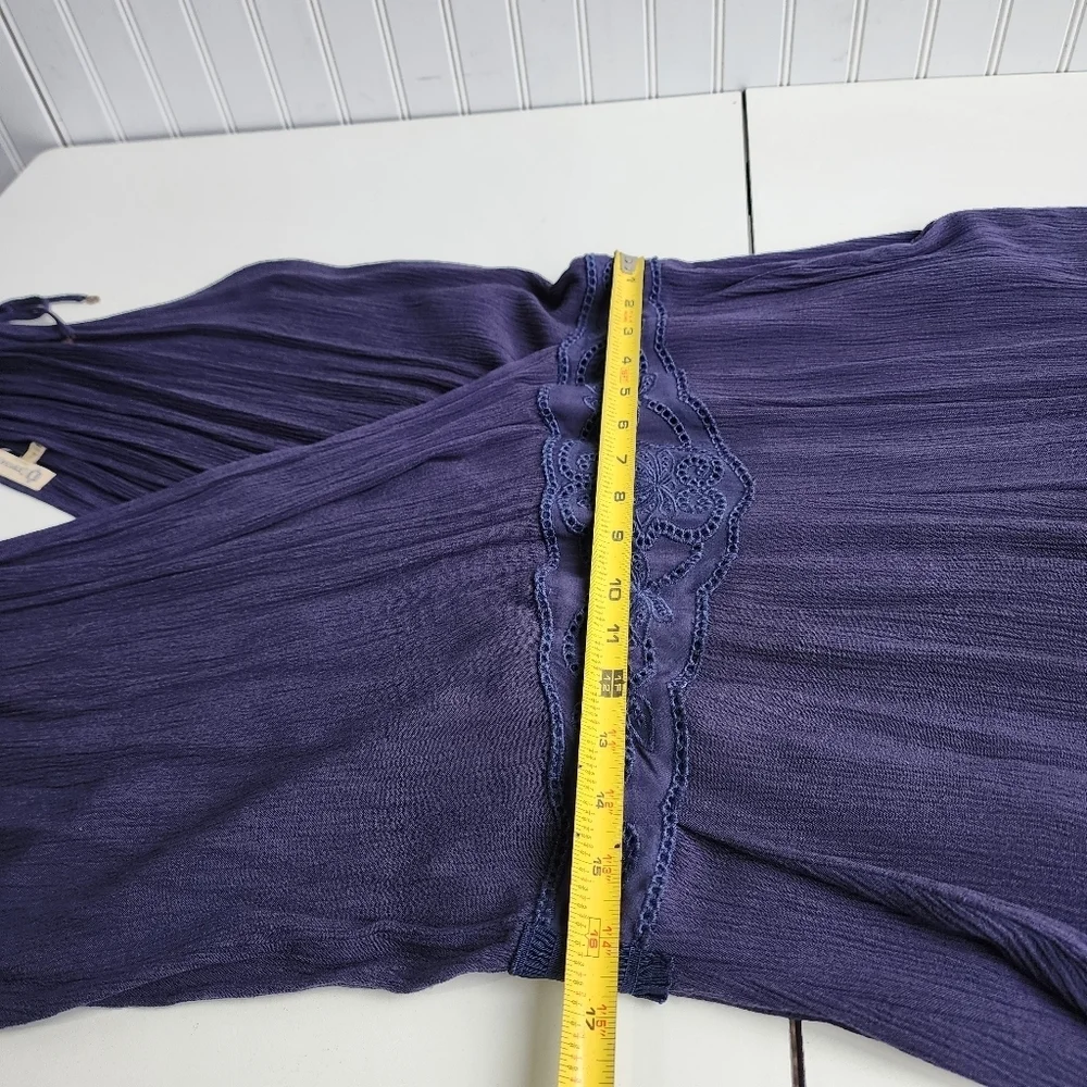 Democracy Navy Blue Wide Leg Jumpsuit Sleeveless Boho Festival V-Neck Gauze Sz L